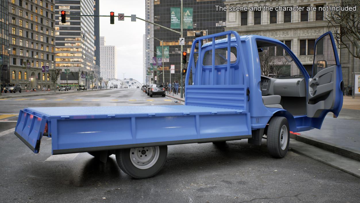 3D model Flatbed Truck Blue Rigged