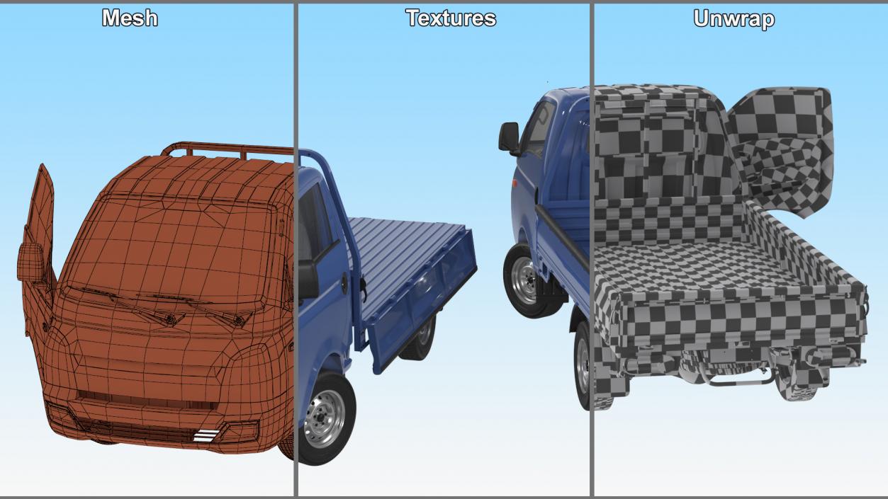 3D model Flatbed Truck Blue Rigged