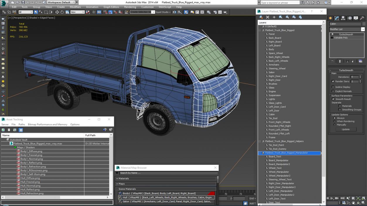 3D model Flatbed Truck Blue Rigged