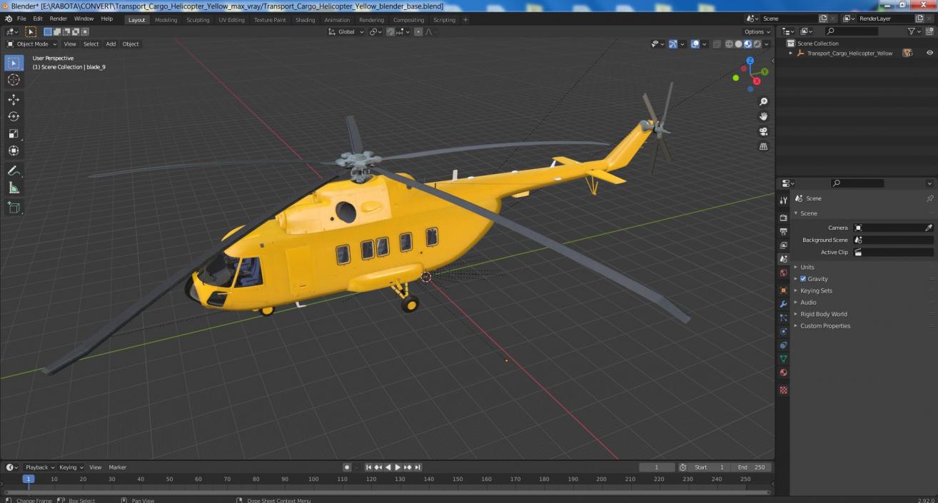 3D Transport Cargo Helicopter Yellow model