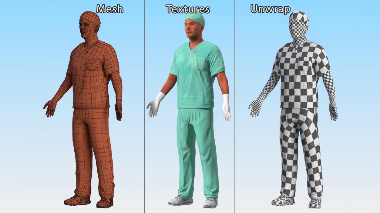 3D Male Surgeon Doctor Stained Blood Clothes Rigged model