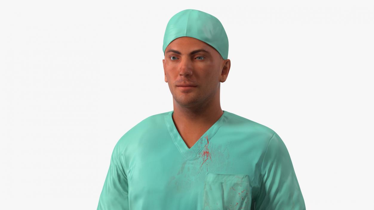 3D Male Surgeon Doctor Stained Blood Clothes Rigged model