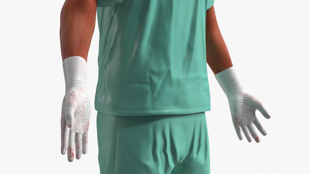 3D Male Surgeon Doctor Stained Blood Clothes Rigged model