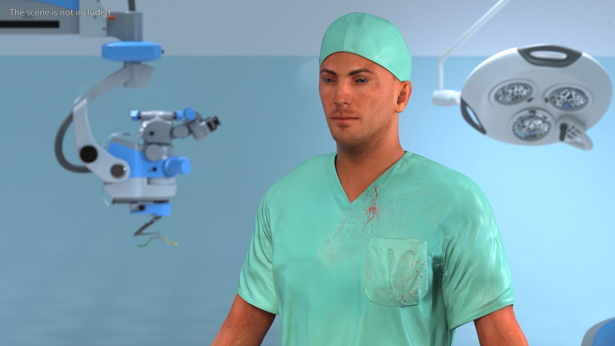 3D Male Surgeon Doctor Stained Blood Clothes Rigged model