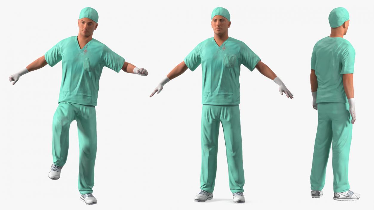 3D Male Surgeon Doctor Stained Blood Clothes Rigged model