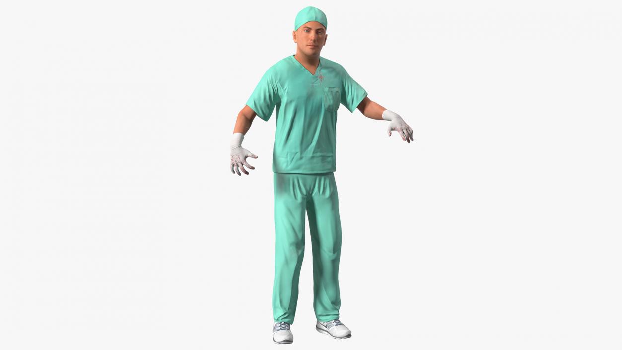 3D Male Surgeon Doctor Stained Blood Clothes Rigged model