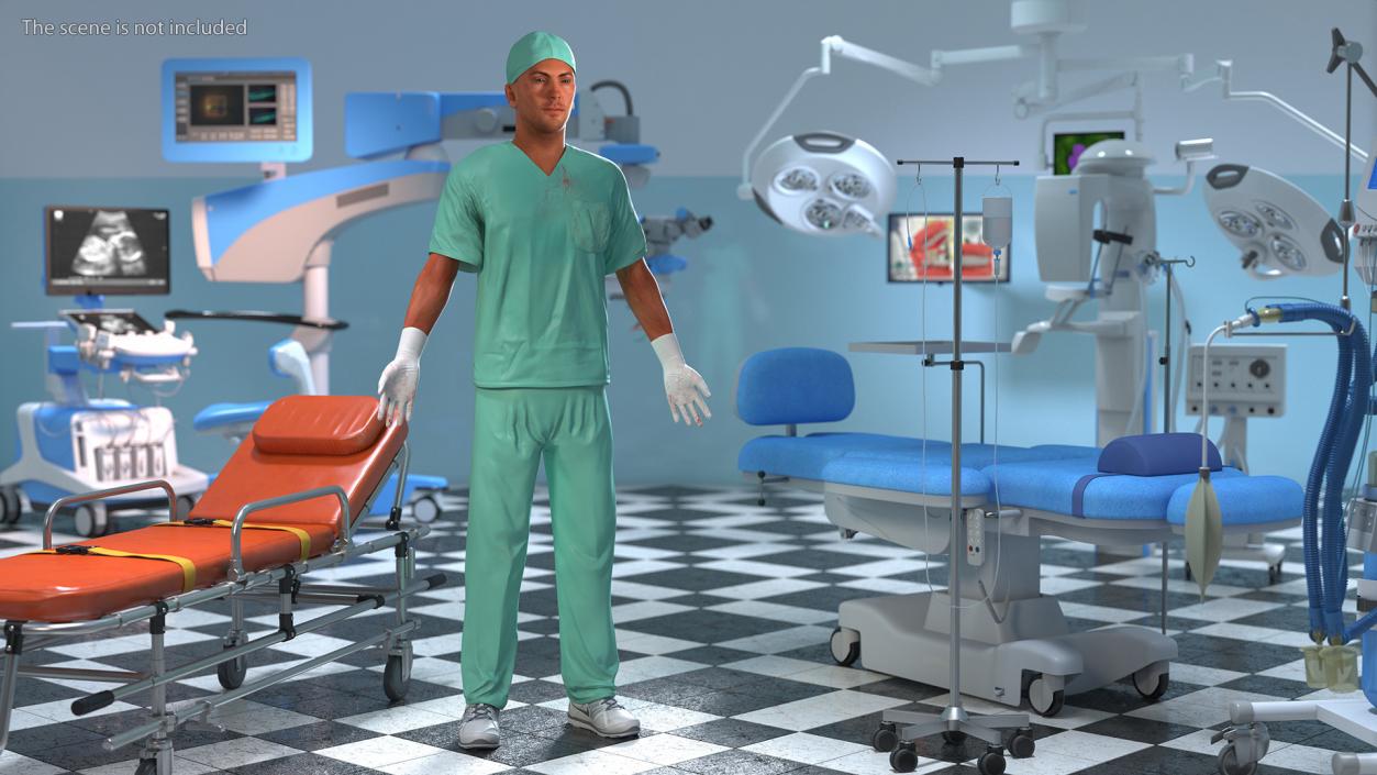 3D Male Surgeon Doctor Stained Blood Clothes Rigged model