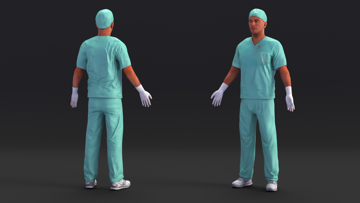 3D Male Surgeon Doctor Stained Blood Clothes Rigged model