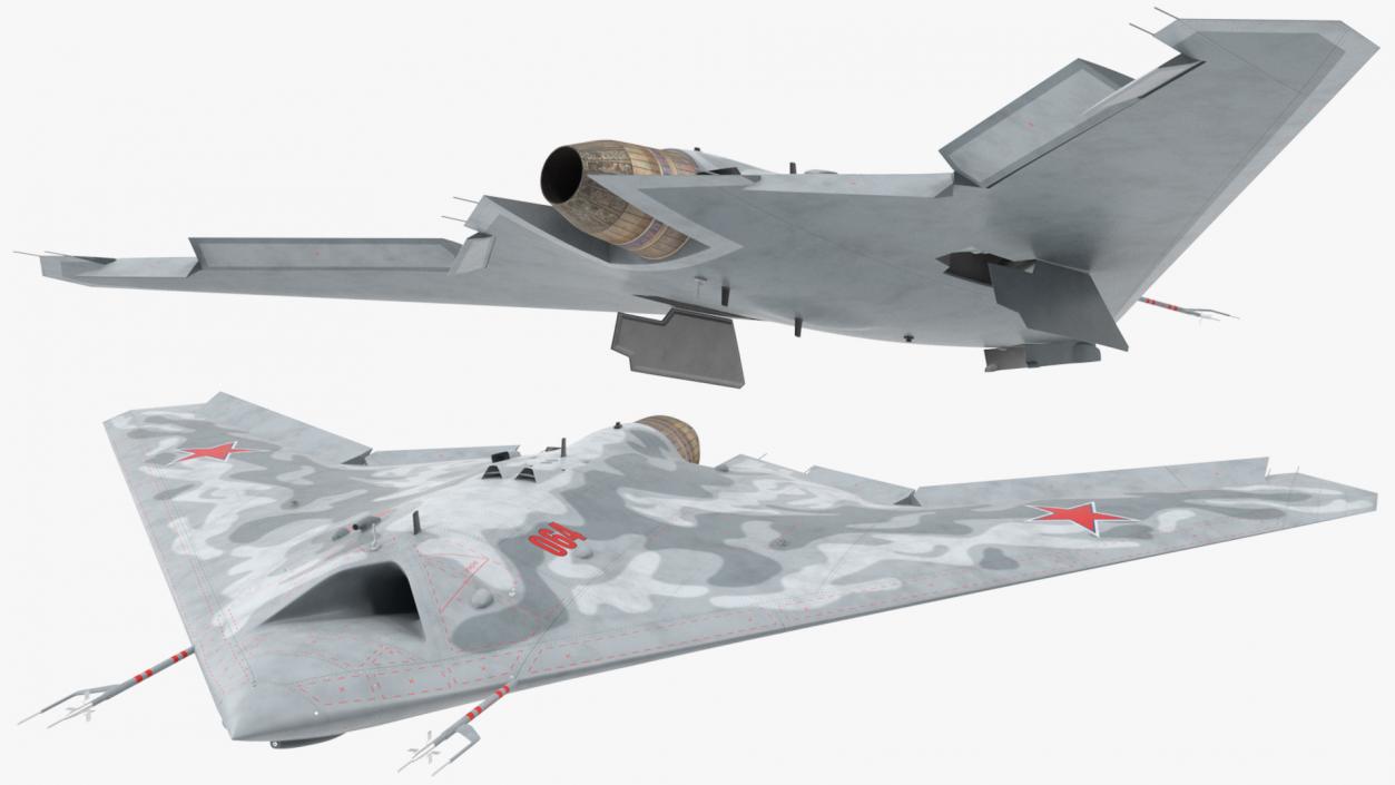 3D Russian Heavy Strike Unmanned Bomber S-70 Okhotnik Rigged for Cinema 4D