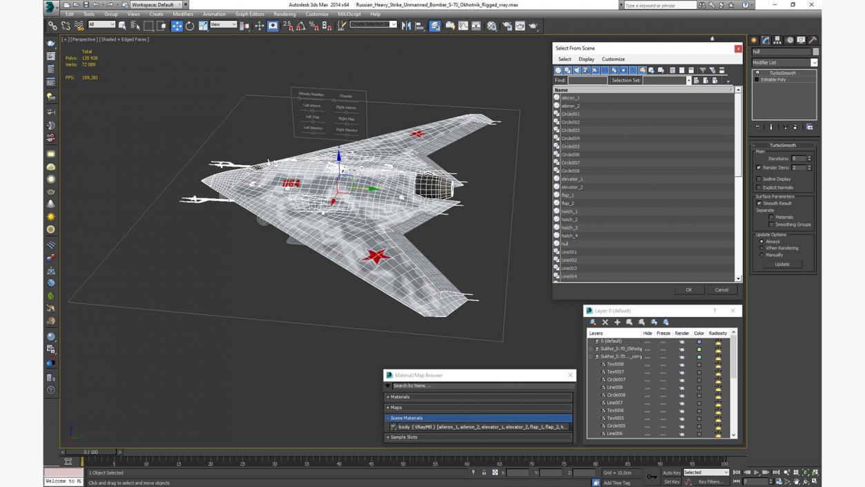 3D Russian Heavy Strike Unmanned Bomber S-70 Okhotnik Rigged for Cinema 4D