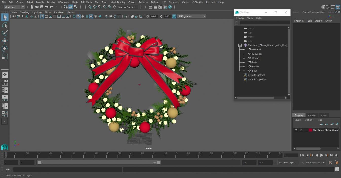 3D model Christmas Cheer Wreath with Red Bow