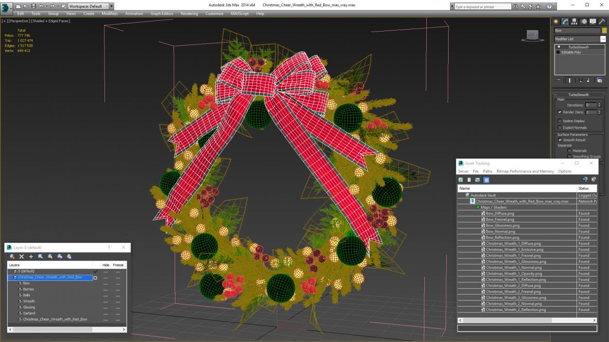 3D model Christmas Cheer Wreath with Red Bow