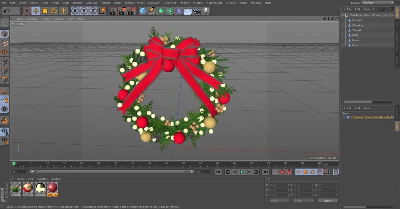 3D model Christmas Cheer Wreath with Red Bow