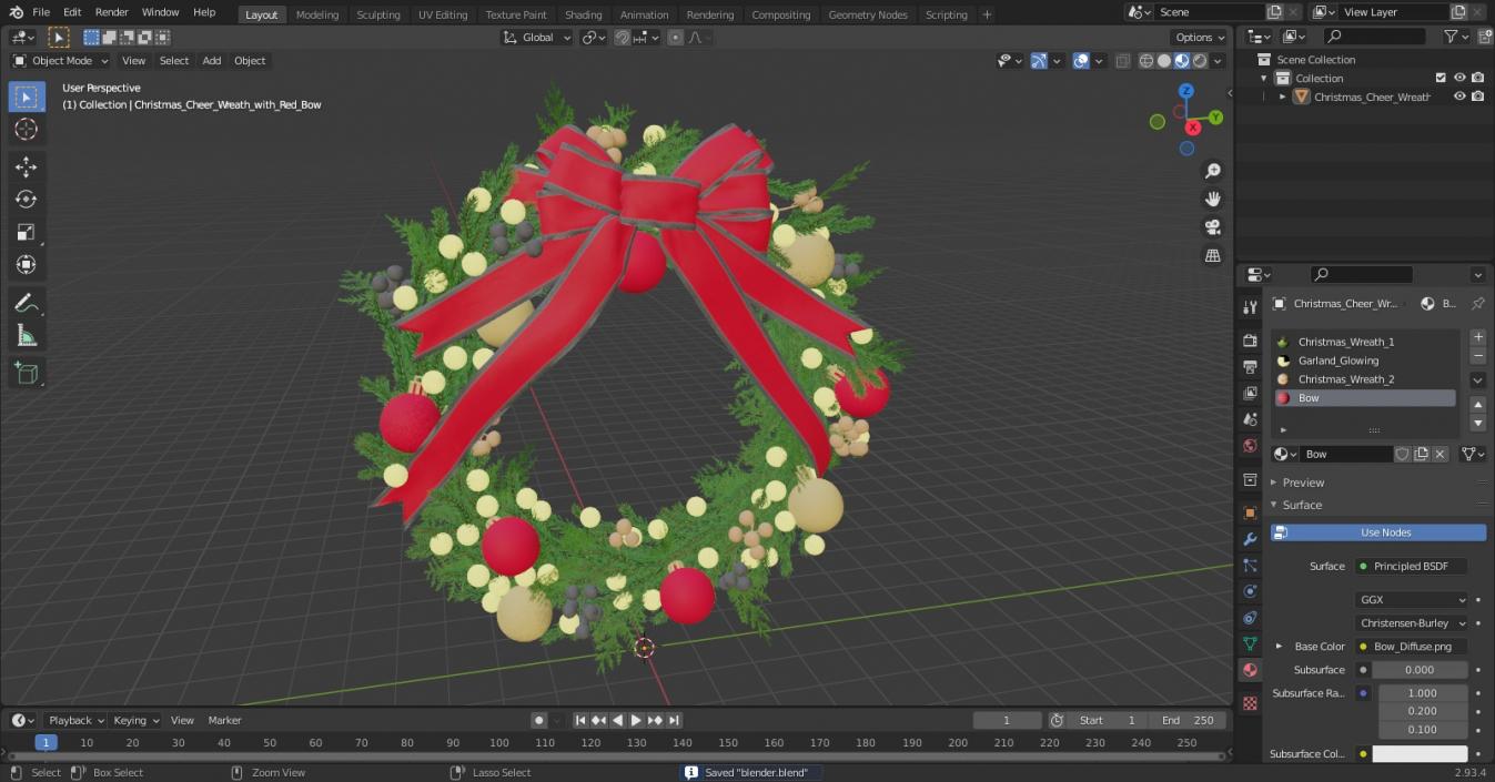 3D model Christmas Cheer Wreath with Red Bow