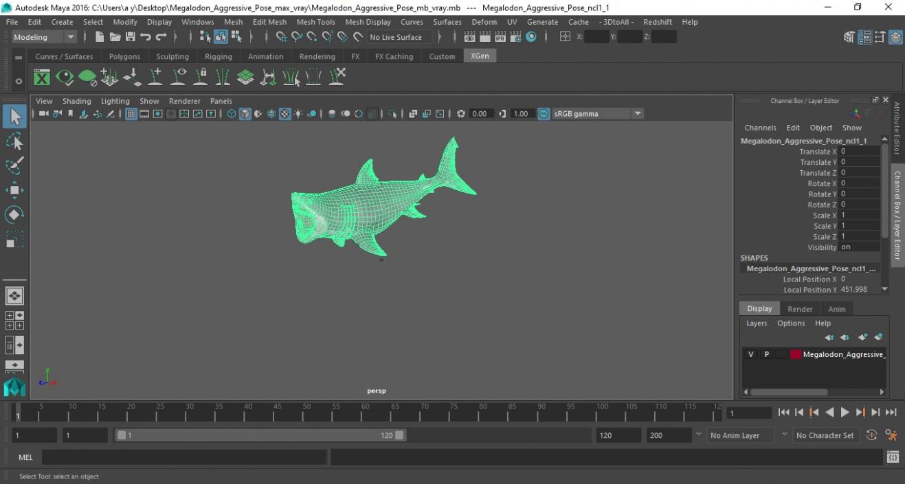 3D model Megalodon Aggressive Pose