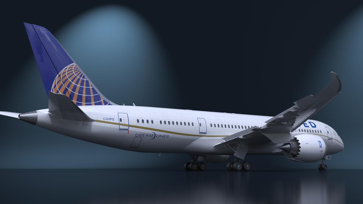 3D United Airlines Boeing 787-8 Dreamliner Rigged