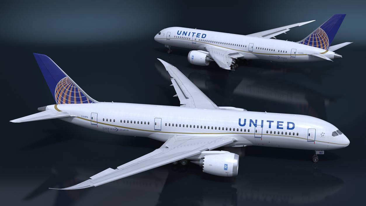 3D United Airlines Boeing 787-8 Dreamliner Rigged