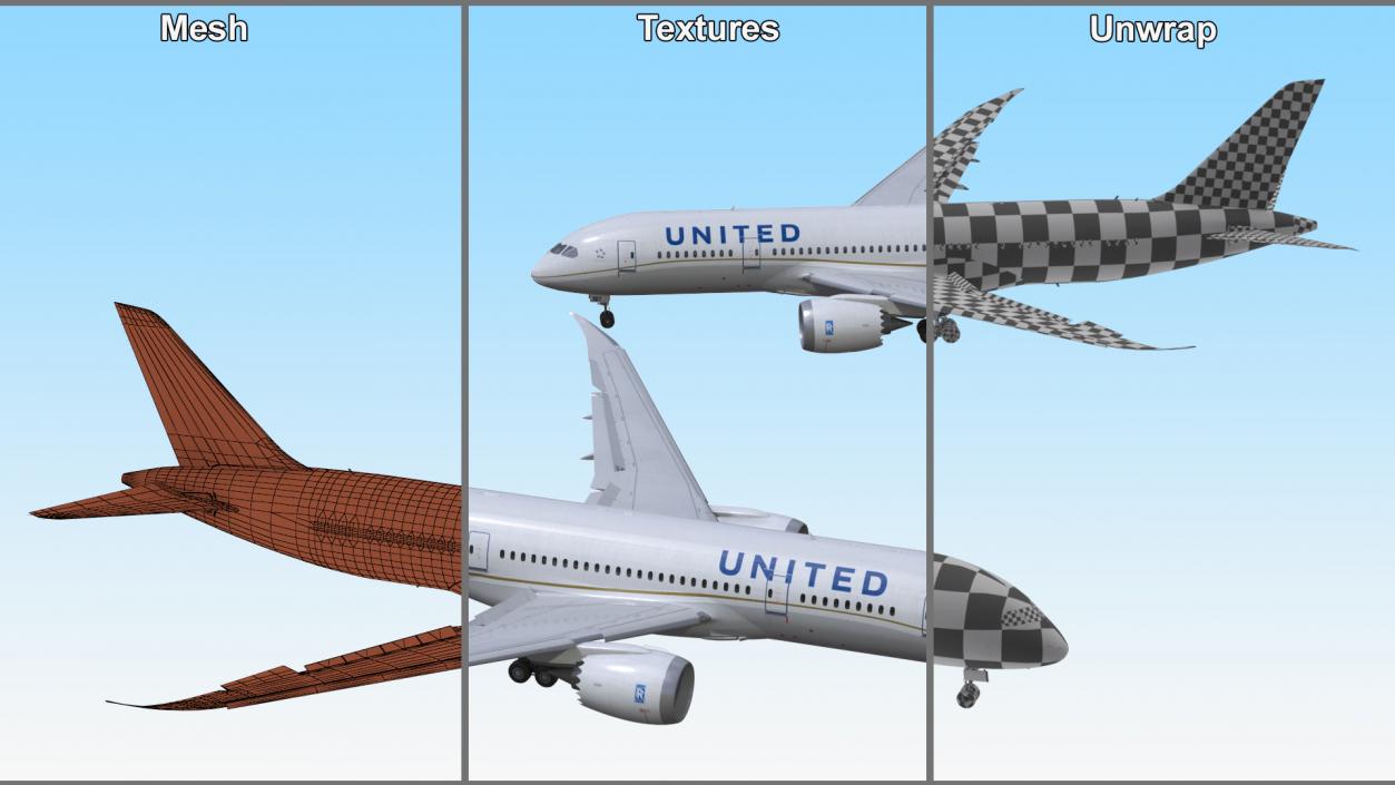 3D United Airlines Boeing 787-8 Dreamliner Rigged