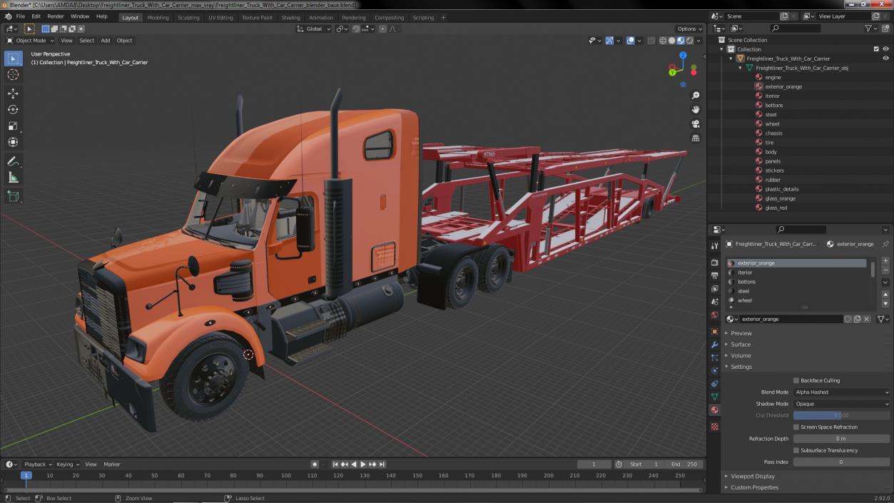 3D model Freightliner Truck With Car Carrier