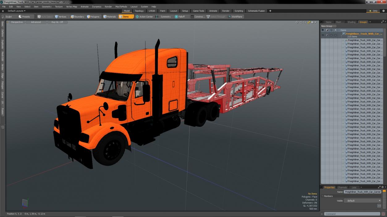 3D model Freightliner Truck With Car Carrier