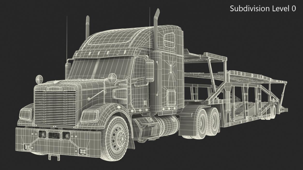 3D model Freightliner Truck With Car Carrier