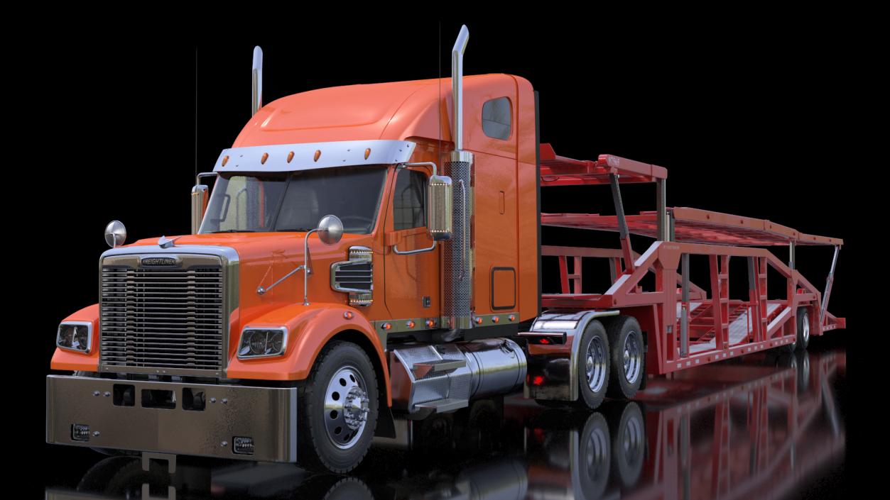 3D model Freightliner Truck With Car Carrier