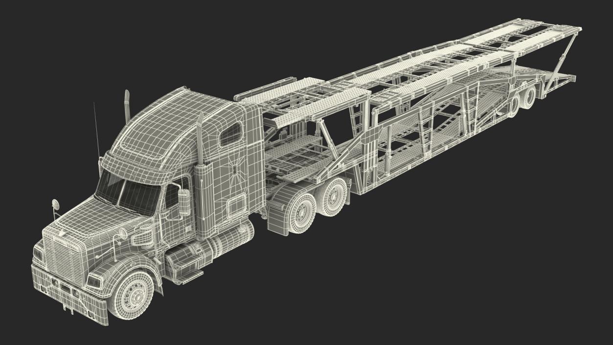 3D model Freightliner Truck With Car Carrier