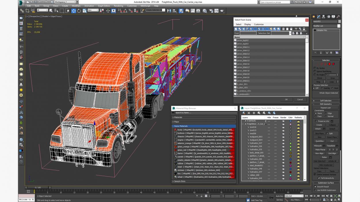 3D model Freightliner Truck With Car Carrier