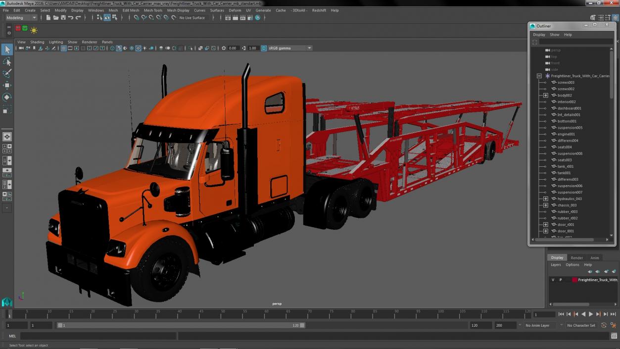 3D model Freightliner Truck With Car Carrier