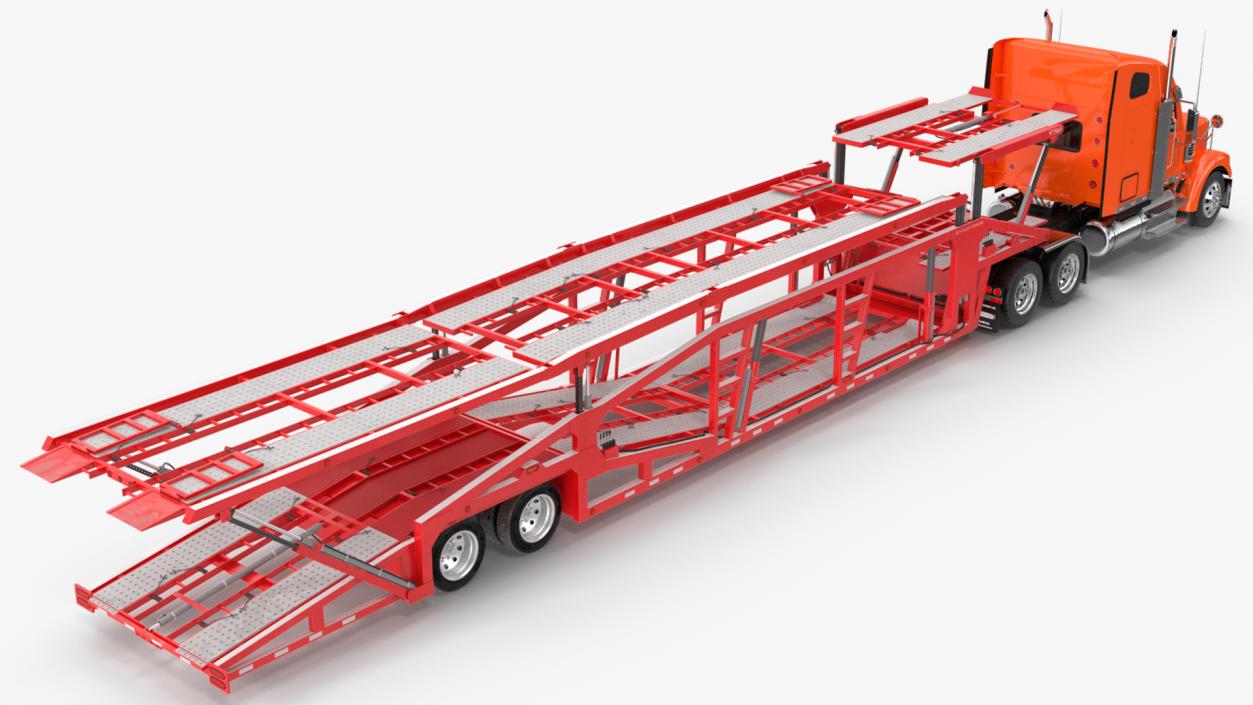 3D model Freightliner Truck With Car Carrier