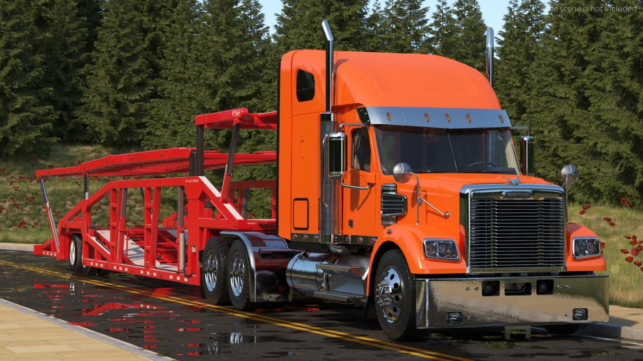 3D model Freightliner Truck With Car Carrier