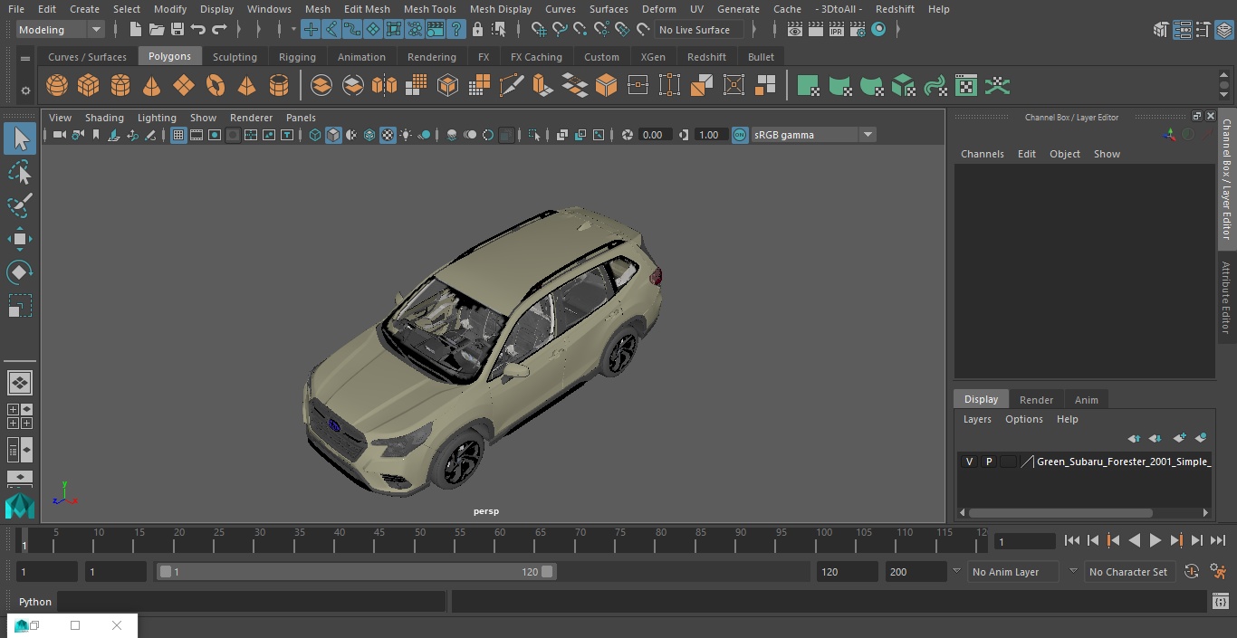 Green Subaru Forester 2022 Simple Interior 3D