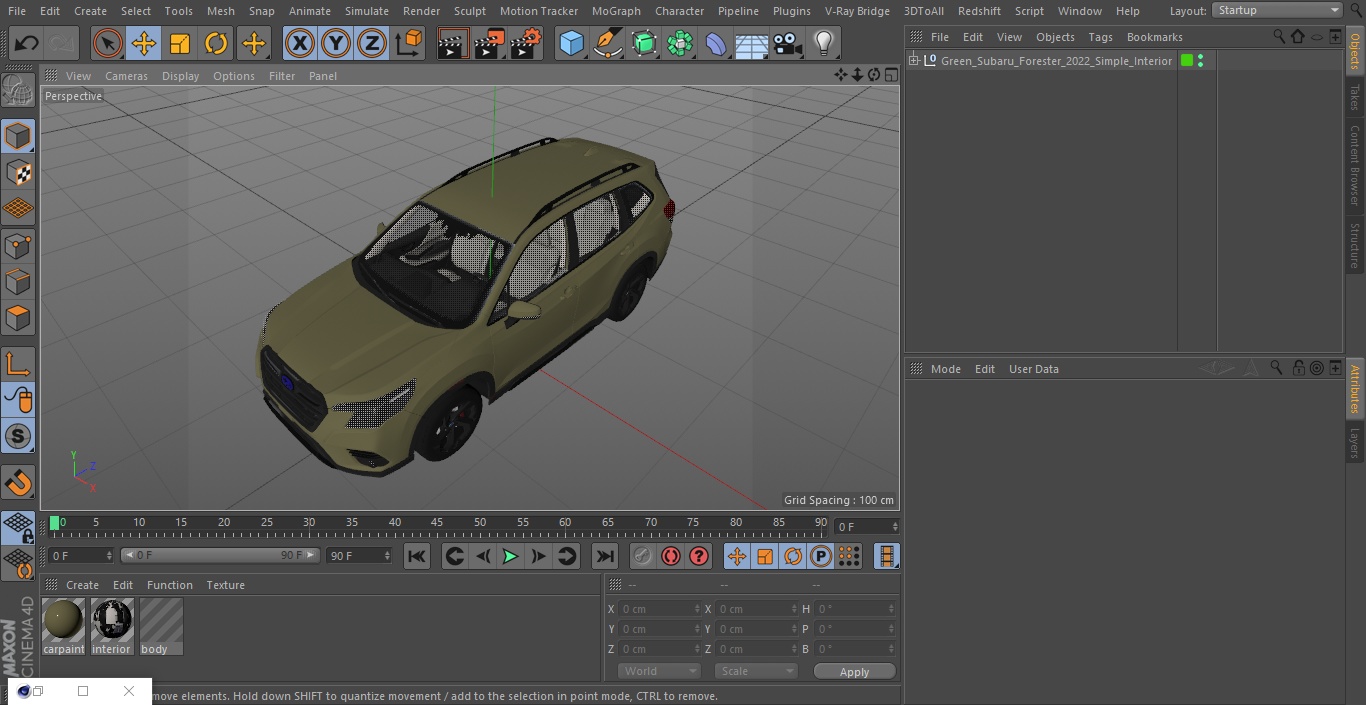 Green Subaru Forester 2022 Simple Interior 3D