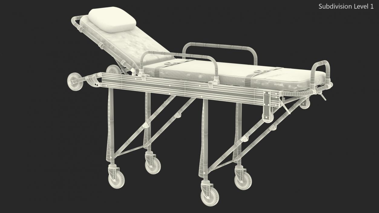 3D model Steel Ambulance Stretcher Hospital Bed Gurney