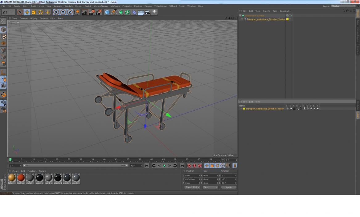 3D model Steel Ambulance Stretcher Hospital Bed Gurney