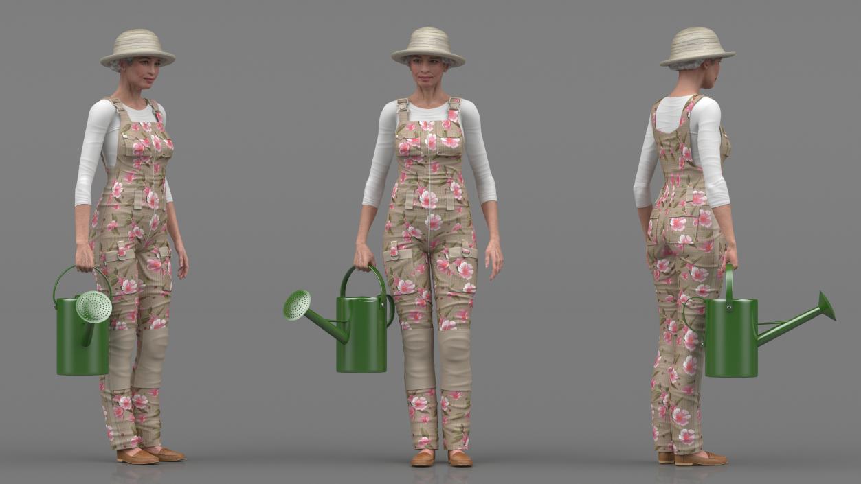 Asian Grandma Gardener Style Standing 3D