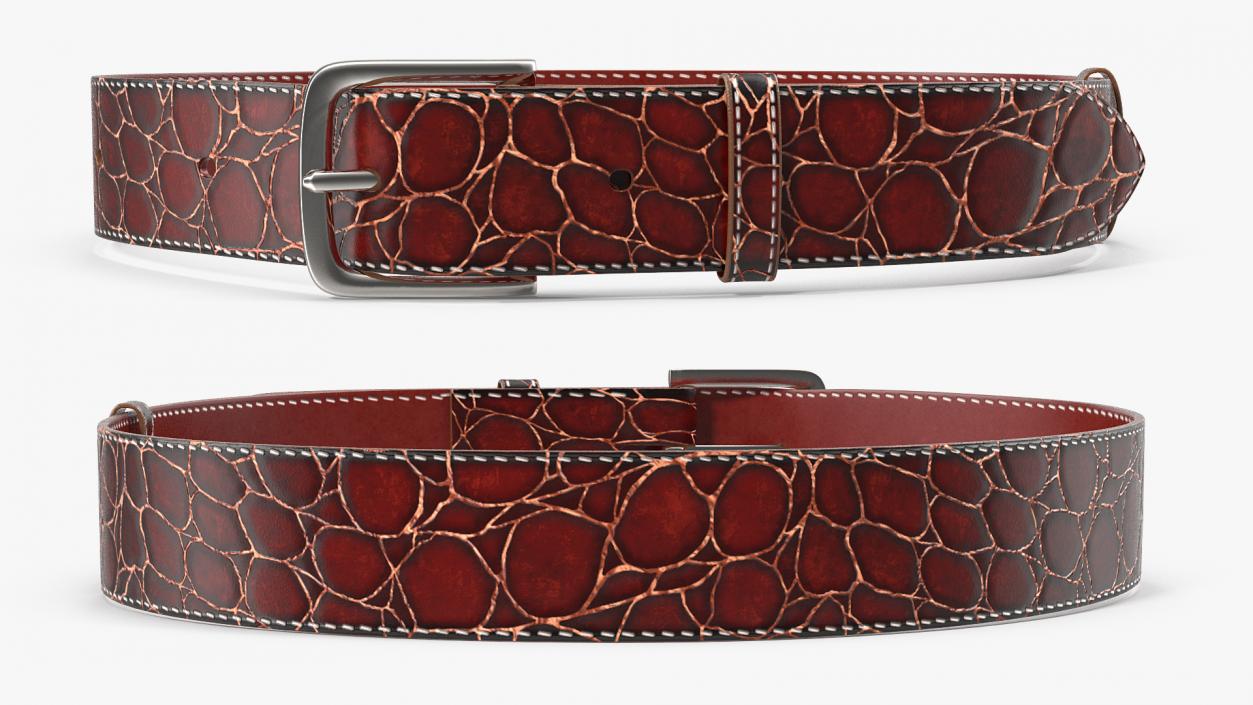 3D Crocodile Leather Belt Red