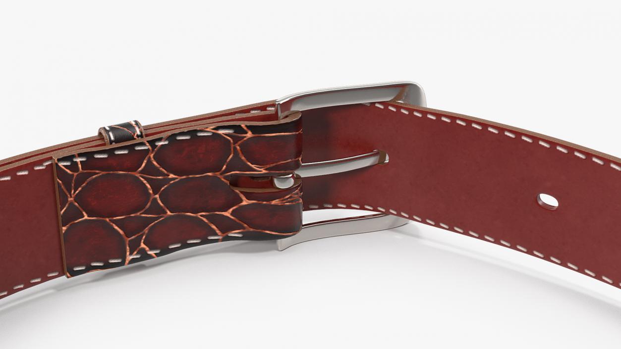 3D Crocodile Leather Belt Red