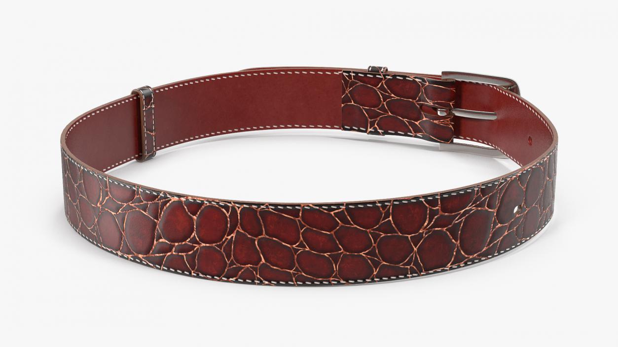 3D Crocodile Leather Belt Red