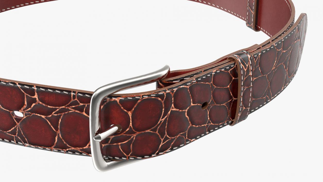 3D Crocodile Leather Belt Red