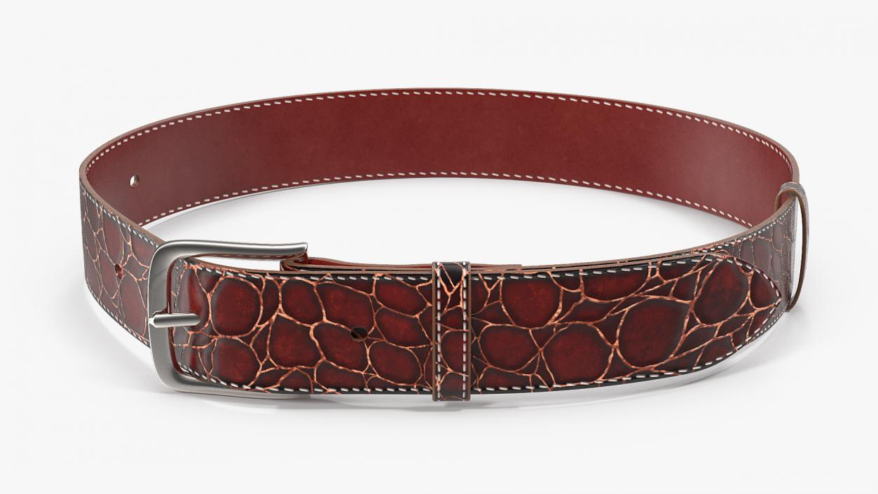 3D Crocodile Leather Belt Red