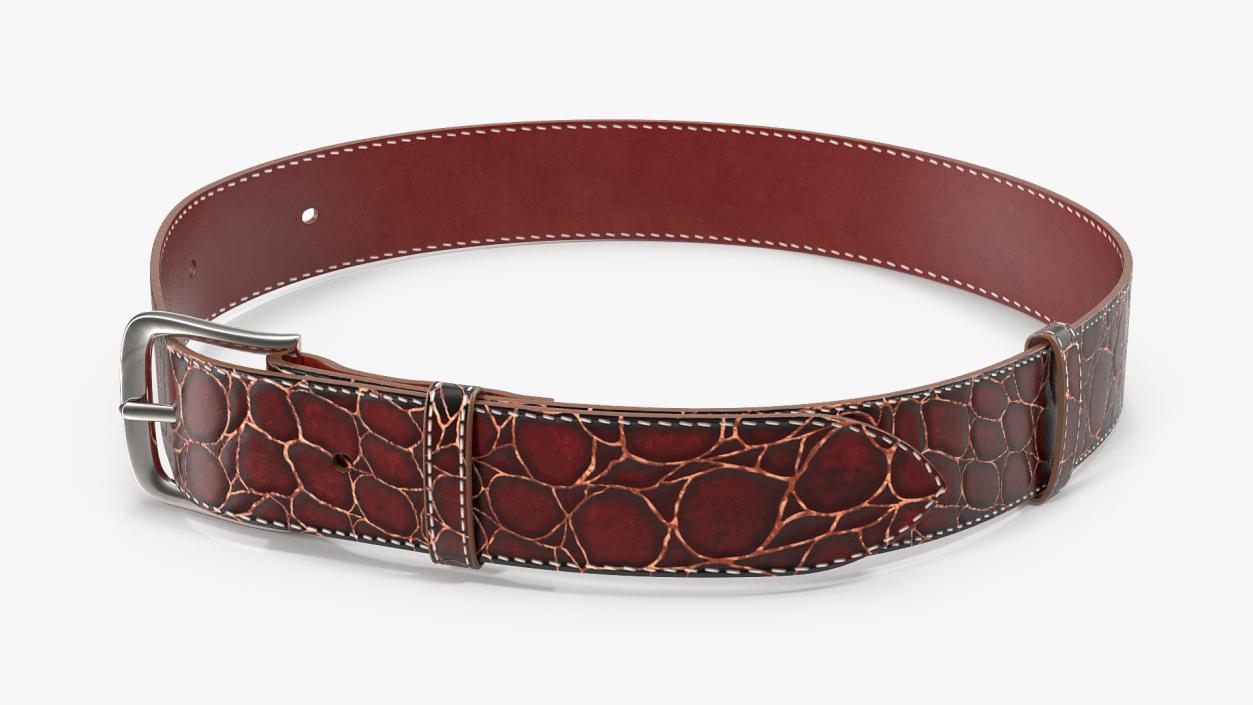 3D Crocodile Leather Belt Red