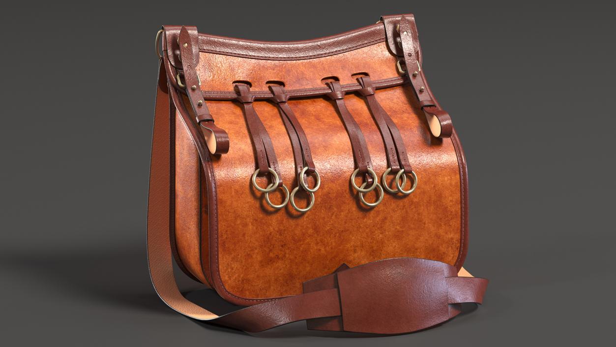 3D Classic Hunting Brown Leather Bag model