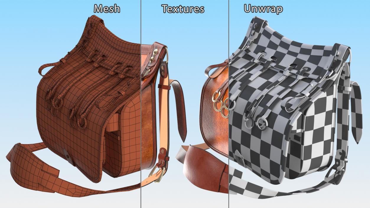 3D Classic Hunting Brown Leather Bag model