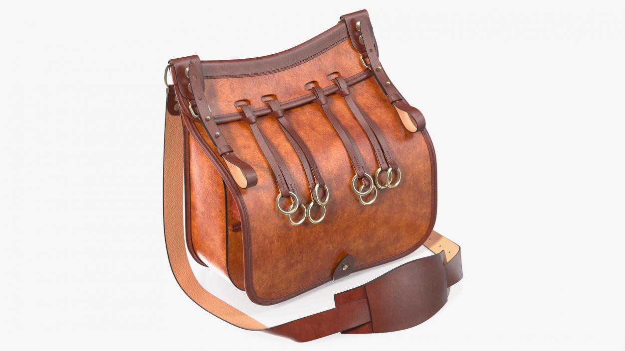 3D Classic Hunting Brown Leather Bag model