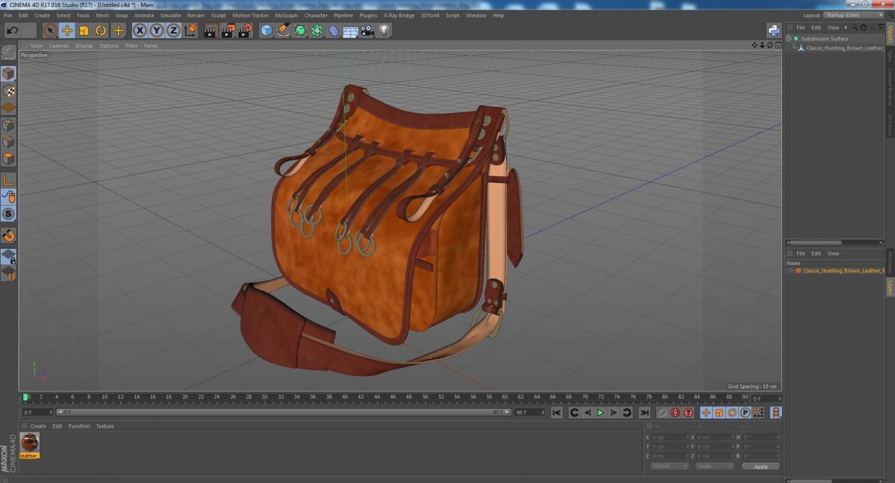 3D Classic Hunting Brown Leather Bag model