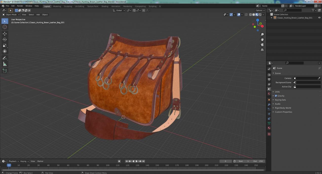 3D Classic Hunting Brown Leather Bag model