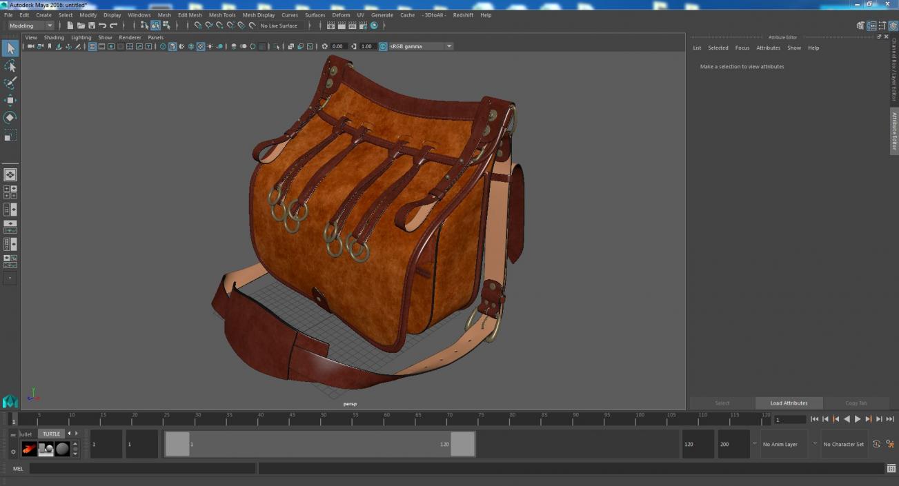 3D Classic Hunting Brown Leather Bag model