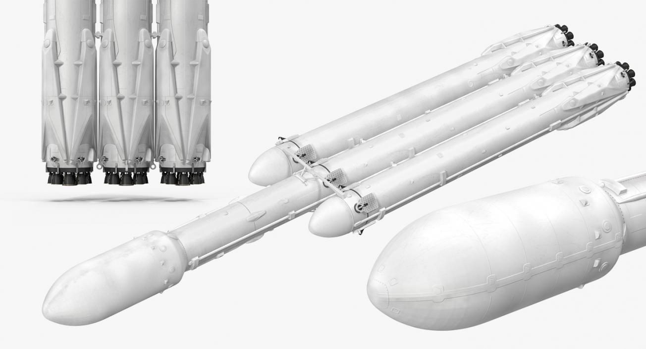 3D Rocket with Boosters and Satellite in Cargo model