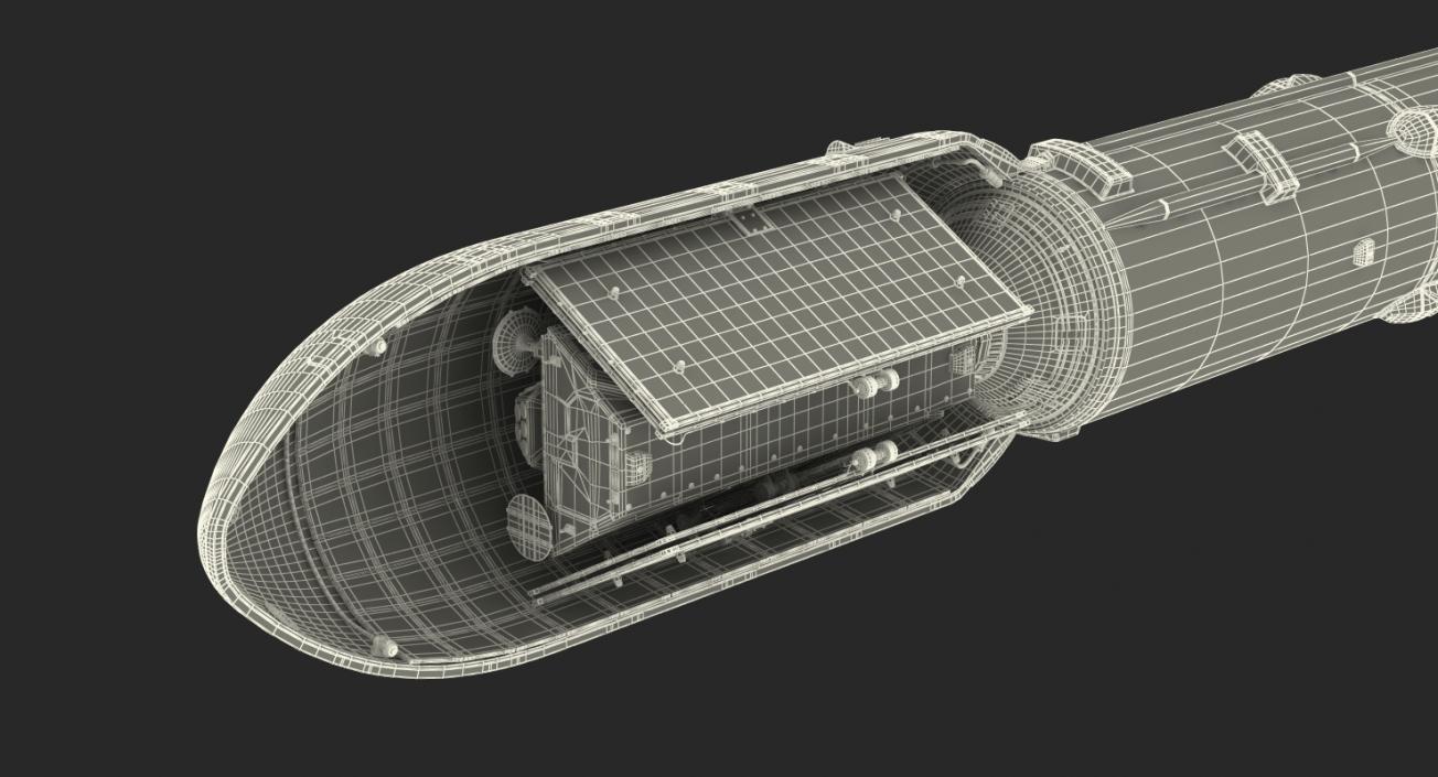 3D Rocket with Boosters and Satellite in Cargo model